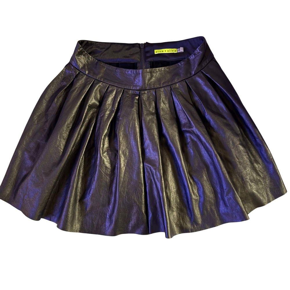Alice‎ + Olivia Pleated Leather Silk Mini Skirt Women 10 Retail $300